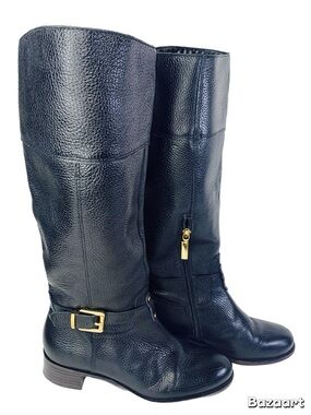 Banana Republic Black Leather Knee-High Boots with Gold Hardware Sz 6.5M